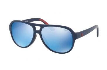 Image of Polo PH4123 Single Vision Prescription Sunglasses PH4123-561855-58 - Lens Diameter 58 mm, Frame Color Matte Navy Blue Red Rubber