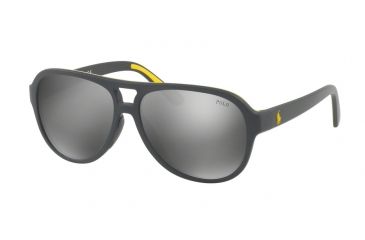 Image of Polo PH4123 Single Vision Prescription Sunglasses PH4123-56286G-58 - Lens Diameter 58 mm, Frame Color Matte Grey Yellow Rubber