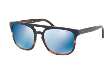Image of Polo PH4125 Single Vision Prescription Sunglasses PH4125-563855-54 - Lens Diameter 54 mm, Frame Color Blue On Havana Jerry