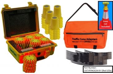 Image of Powerflare 24-Position Cone Adapter Kit with 24-Pack Hard Case of PowerFlare Lights, Red/Blue LEDs, Tan Shell CKT-PFPACK24-RB-T