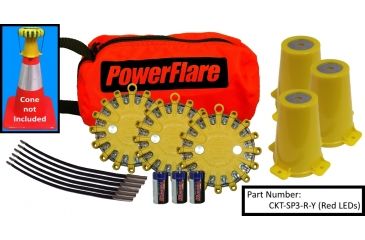 Image of Powerflare 3-Position Cone Adapter Kit with 3-Pack Soft Pack of PowerFlare Lights, Red/Blue LEDs, Tan Shell CKT-SP3-RB-T