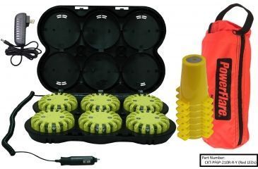 Image of Powerflare 6-Position Cone Adapter Kit with Rechargeable 6-Pack of PowerFlare Lights, Red/Blue LEDs, Tan Shell CKT-PF6P-210R-RB-T