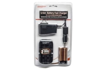 Image of PowerTac 18650 Fast Charger with Batteries &amp; Car Adapter, Black, FAS-P