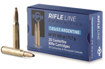Image of PPU 7.65x53 Argentine Mauser 180 Grain Soft Point Boat Tail Brass Cased Centerfire Rifle Ammo, 20 Rounds, PP7AS