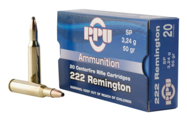 Image of PPU Standard Rifle .222 Remington 50 Grain Soft Point Brass Cased Rifle Ammo, 20 Rounds, PP222