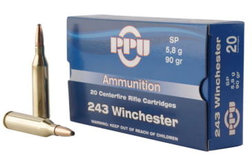 Image of PPU Standard Rifle .243 Winchester 90 Grain Soft Point Brass Cased Rifle Ammo, 20 Rounds, PP2431