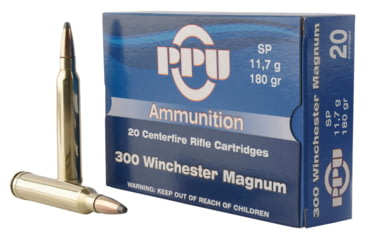 Image of PPU Standard Rifle .300 Winchester Magnum 180 Grain Soft Point Brass Cased Rifle Ammo, 20 Rounds, PP3003