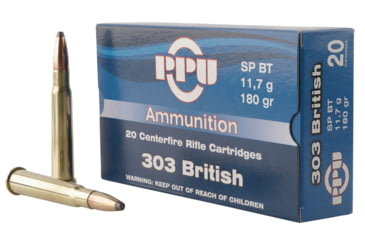 Image of PPU Standard Rifle .303 British 180 Grain Soft Point Brass Cased Rifle Ammo, 20 Rounds, PP303S2