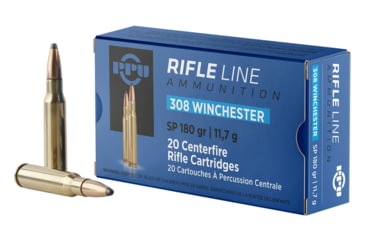 Image of PPU Standard Rifle .308 Winchester 180 Grain Soft Point Brass Cased Rifle Ammo, 20 Rounds, PP3083