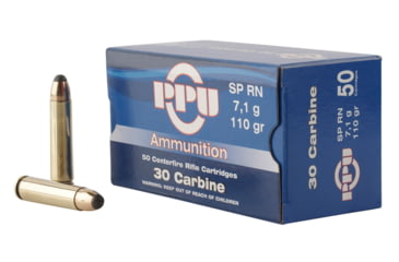 Image of PPU Standard Rifle .30 Carbine 110 Grain Soft Point Brass Cased Rifle Ammo, 50 Rounds, PP30S