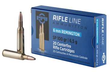 Image of PPU Standard Rifle 6mm Remington 100 Grain Soft Point Brass Cased Rifle Ammo, 20 Rounds, PP6R
