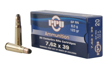 Image of PPU Metric Rifle 7.62x39mm 123 Grain Soft Point Brass Cased Rifle Ammo, 20 Rounds, PP739S