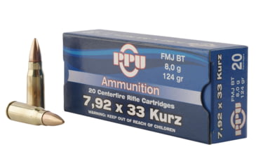 Image of PPU Metric Rifle 7.92x33mm Kurz 124 Grain Full Metal Jacket Brass Cased Rifle Ammo, 20 Rounds, PP7K