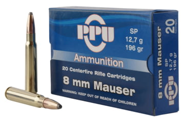Image of PPU Metric Rifle 8mm Mauser 196 Grain Soft Point Brass Cased Rifle Ammo, 20 Rounds, PP8S