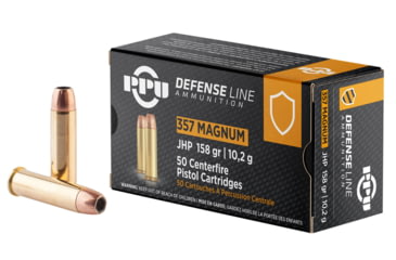 Image of PPU Handgun .357 Magnum 158 Grain Jacketed Hollow Point Brass Cased Pistol Ammo, 50 Rounds, PPD357