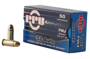 Image of PPU Handgun .32 ACP 71 Grain Full Metal Jacket Brass Cased Pistol Ammo, 50 Rounds, PPH32AF