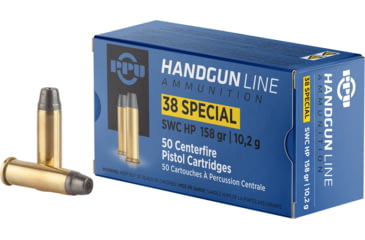 Image of PPU Handgun .38 Special 158 Grain Semi Wadcutter Hollow Point Brass Cased Pistol Ammo, 50 Rounds, PPH38SH