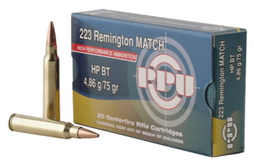 Image of PPU Match .223 Remington 75 Grain Hollow Point Boat Tail Brass Cased Rifle Ammo, 20 Rounds, PPM2232