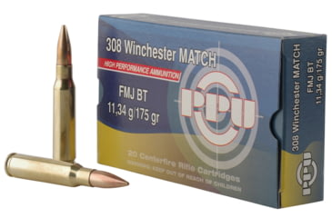 Image of PPU PPM3083 Match 308 Win 175 Gr Full Metal Jacket Boat Tail FMJBT 20 Bx/ 10