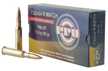 Image of PPU Match 7.62x54mm Russian 182 Grain Full Metal Jacket Brass Cased Rifle Ammo, 20 Rounds, PPM7