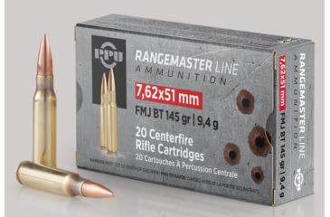 Image of PPU Rangemaster, 7.62x51mm NATO, 145 Grain, Full Metal Jacket Boat Tail, Centerfire Rifle Ammo, 20 Rounds, PPRM762