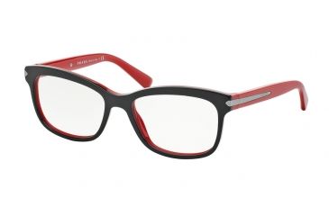 Image of Prada ARROW PR10RV Single Vision Prescription Eyeglasses 7I61O1-53 - Top Black/red Frame