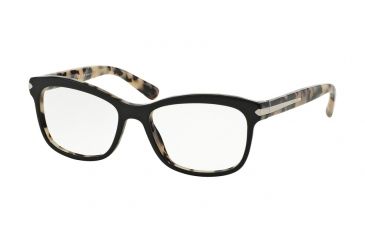 Image of Prada ARROW PR10RV Single Vision Prescription Eyeglasses ROK1O1-55 - Top Black/white Havana Frame