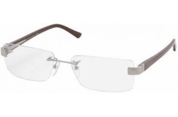 Image of Prada Eyeglass PR66LV - Silver Demo Lens Frame w/ Non-Rx 55 mm Diameter Lenses 7JQ1O1-5516 - Brown Saffiano 
