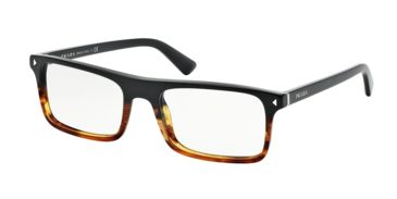 Image of Prada JOURNAL PR02RV Progressive Prescription Eyeglasses TFJ1O1-54 - Black/Striped Havana Frame