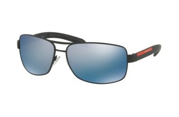 Image of Prada Linea Rosa Sunglasses PS54IS DG02E0-65 - Black Rubber Frame, Polar Dark Grey Mirror Water Lenses