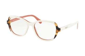 Image of Prada PR03VV Eyeglass Frames 0R91O1-52 - Top Ivory/Pink/Medium Havana Frame