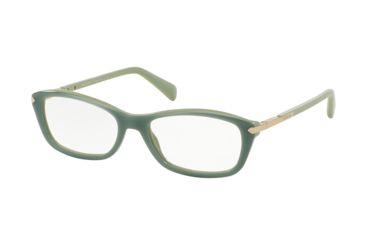 Image of Prada PR04PV Prescription Eyeglasses TKQ1O1-54 - Opal Dark Green On Green Frame