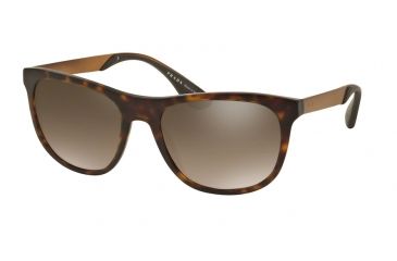 Image of Prada PR04SSF Sunglasses HAQ4O2-57 - Matte Havana Frame, Lt Brown Grad Lt Grey Mir Gold Lenses