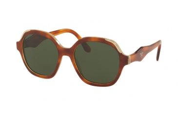 Image of Prada PR06US Sunglasses TH71I0-52 - Light Havana/striped White Frame, Green Lenses