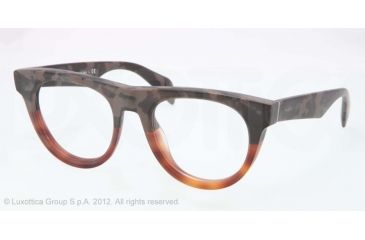 Image of Prada PR08QV Progressive Prescription Eyeglasses QE11O1-50 - Mimetic Bronw/mt Brown Transp Frame
