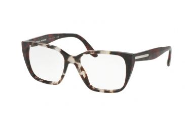 Image of Prada PR08TVF Bifocal Prescription Eyeglasses U6K1O1-53 - Spotted Op Brown/spotted Red Frame