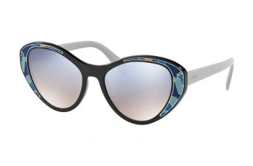 Image of Prada PR14US Sunglasses LDM5R0-55 - Black Frame, Grad Light Blue Mirror Silver Lenses