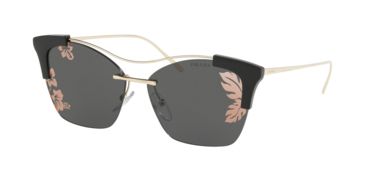 Image of Prada PR21US Sunglasses ZO8238-56 - Pale Gold Frame, Dk Grey Tamp Ibiscus Rose Gold Lenses