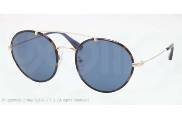 Image of Prada PR53PS Sunglasses NAG1V1-54 - Pale Gold/spotted Havana Blue Frame, Blue Lenses