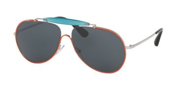Image of Prada PR56SS Sunglasses UFS2K1-59 - Top Orange/silver Frame, Dark Blue Lenses