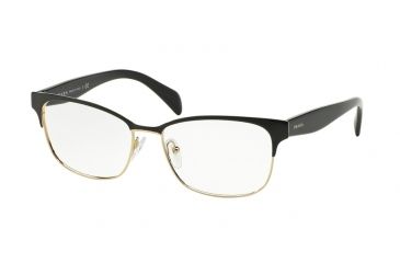 Image of Prada PR65RV Single Vision Prescription Eyeglasses QE31O1-53 - Black On Pale Gold Frame