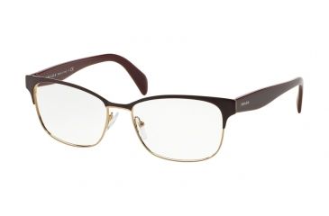 Image of Prada PR65RV Single Vision Prescription Eyeglasses UAN1O1-55 - Bordeaux On Pale Gold Frame