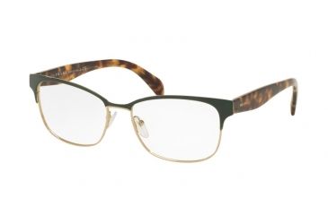 Image of Prada PR65RV Single Vision Prescription Eyeglasses UEZ1O1-55 - Green/pale Gold Frame