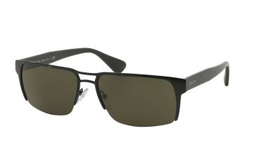 Image of PRADA LOGO PR52RS Sunglasses 1BO4J1-60 - Matte Black Frame, Dark Green Lenses