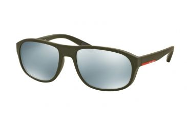 Image of Prada PS01RS Sunglasses UBW5K2-58 - Green Rubber Frame, Green Mirror Silver Lenses