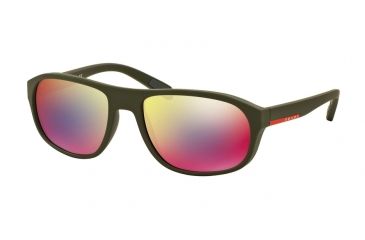 Image of Prada PS01RS Sunglasses UBW9Q1-58 - Green Rubber Frame, Dark Grey Mirror Blue/red Lenses