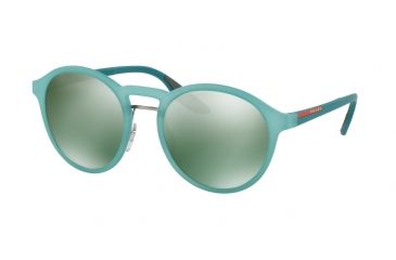 Image of Prada PS01SS Sunglasses VHF3C0-53 - Opal Green Rubber Frame, Light Green Mirror Petrol Lenses