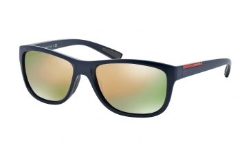 Image of Prada PS05PS Sunglasses MA32D2-58 - Blue Demi Shiny Frame, Grey Mirror Rose Gold Lenses