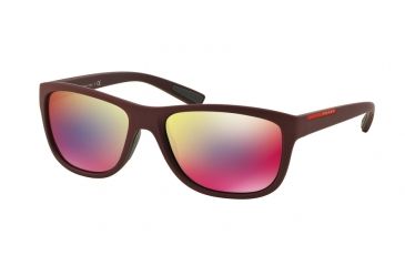 Image of Prada PS05PS Sunglasses UAV9Q1-58 - Shot Bordeaux Rubber Frame, Dark Grey Mirror Blue/red Lenses