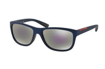 Image of Prada PS05PS Sunglasses UAX2E2-58 - Shot Blue Rubber Frame, Grey Mirror Milky Blue Lenses